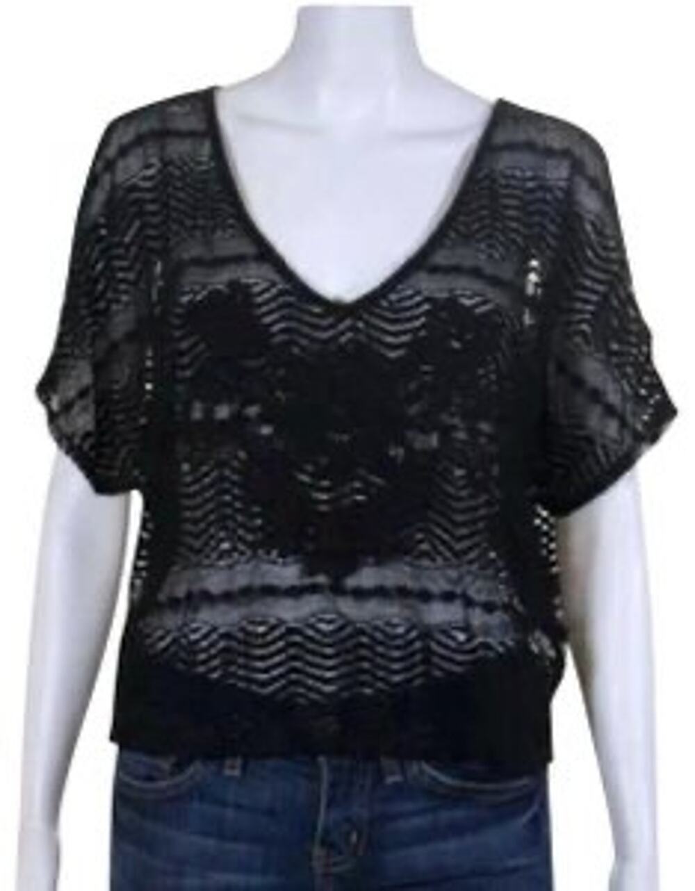 Leyendecker Black Lace Cold Shoulder Blouse Shirt Top 0 XS Extra Small